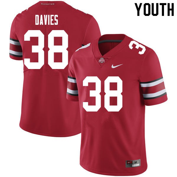 Ohio State Buckeyes #38 Marvin Davies Youth Embroidery Jersey Red OSU98715